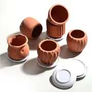 Set of 6 White Ceramic Planters Porcelain Mini Flower Pot for Small Indoor Plant Succulent Cactus with Drainage and Wooden Saucer Tray (White Owls)