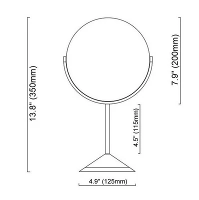 Hotel Black Brass 8" Free-Standing Swing Arm 2-Sided Magnifying Makeup Mirror %