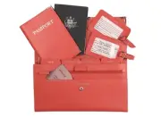 4 Piece Leather Travel Wallet - Organiser Document Set Orange - Brand New Set