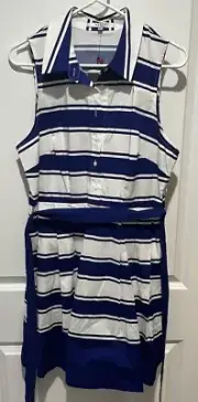 Milly for Design Nation Sapphire Blue Striped Sleeveless Shirt Dress Size 12 New