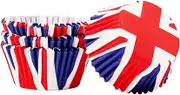 Red White Blue Union Jack VE Day Anniversary Cake Cups Cupcake Case,100Pcs British Flag Paper Mini Baking Cases Small Muffin Cups for 80th VE Day Anniversary Decorations,Union Jack Party Supplies