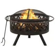 Stylish Outdoor Firepit Bowl With Mesh Cover Poker Steel Garden XXL Fire Pit