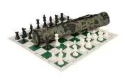 Quiver Chess Set Combination - Solid Plastic - Jungle Camo Bag / Green Board