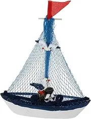 TEHAUX Mediterranean Style Boat Toy Delicate Home Decor Fish Tank Model Wooden Sailing Ship