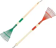 UKQRRTC 2Pcs Kids Rakes with Detachable Wood Handle, Portable Kids Lawn Rake, Small Rake for Kids Gardening (Red+Green)