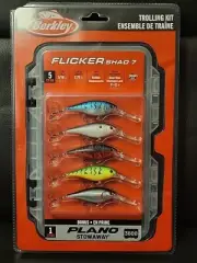 Berkley Flicker Shad 7 Fishing Lure Trolling 5-Pack W/Plano Stowaway 3600 Case
