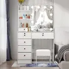LED Dressing Table Stool Makeup Mirror LED Light Drawer Storage Cabinet White