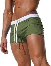 [Aosufei] Men's Drawstring Boxer Briefs Shorts Quick Dry Stretchy Swim Trunks Solid Casual Summer Athletic Shorts