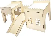 Generic Wooden Bunny Hideout Castle Wooden Bunny House Sturdy Indoor with Cave Stairs Habitats for Chinchillas Ferret Sleeping