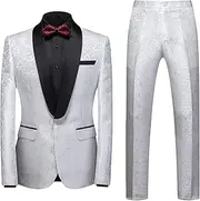 [Generic] Mens 2 Piece Formal Floral Suits Blazer Pants with for Wedding Prom Sets Shawl Lapel One-Button Party Outfit