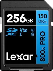 Lexar High-Performance 800x PRO SD Card 256GB, SDXC UHS-I Card up to 150MB/s Read, V30/U3/C10 SD Memory Card for Point-and-Shoot, mid-Range DSLR Cameras, and HD camcorders Camera (LSD0800P256G-BNNAA)