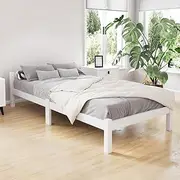 Artiss Bed Frame Wooden Single, White Single Bed Base with 26cm of Storage Space, Sturdy Timber Bed Frame, Solid Pine Wood Platform，Platform Base with Headboard for Guest Room, No Box Spring Needed