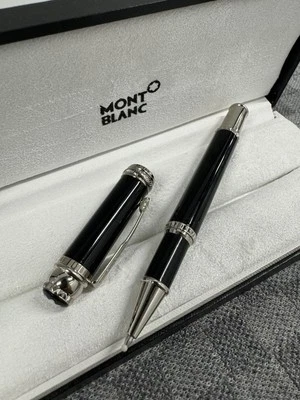 Mont Blanc Pen Meisterstück Platinum Silver Logo Refillable Ink Pen Black