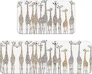Cute Cartoon Funny Giraffes Print Kitchen Floor Mat 2 Sets Non-Slip Rugs for Kitchen Laundry Office and Home Decor