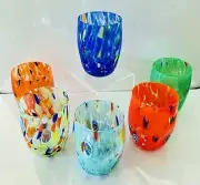 ARLECCHINO MILLEFIORI MURANO STEMLESS WINE - OLD FASHIONED GLASSES - SET OF 6