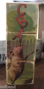 Primitive Wooden Puzzle Blocks ABC Vintage Pig Balancing ABC's Dog Circus NEW!