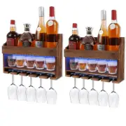 Led Liquor Shelf 2 Packs, Wall Mounted Wine Rack, Wood Liquor Bottle Display ...