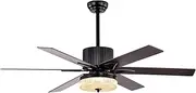 52" Ceiling Fan AC Motor with Light Remote Control Reversible 3 Speed Timer Fans 6 Wood Blades for Office, Bedroom, Living Room(Black & Wood)