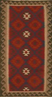 Flat-Weave Tribal Traditional Geometric Kilim Runner Rug Reversible Carpet 3'x7'