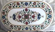 Pietra Dura Art Coffee Table Top Oval Shape Marble Center Table 18 x 36 Inches