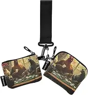 [XYMZR] Mini Zip Around Wristlet keychain Wallet Play Poker Turkey for Women Personalized Pattern Detachable Dual Pouch Wristlet Portable Wallet Phone Coin Purse, Multi-colored, One Size