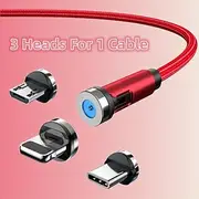 5A Magnetic Multi Charging Cable 3.3ft 6.6ft USB A to Lightning / micro / Type C Fast Charging 3 in 1 540° Rotating Phone Charger Nylon Braided USB Cable For I