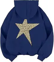 [RSGMU] Women's Leopard Star Hoodie Casual Hoodies Pullover Star Graphic Hoodies Oversized Y2k Leopard Print Hooded Sweatshirt