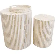 3pc LVD Bamboo Round Tables & Tray Home/Office Lounge Display Decoration Set