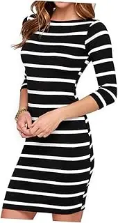 [LIFKOME] Fashionable Long Dress for Women White and Black Striped Bodycon Formal and Casual Party Dress for Women Size Xl