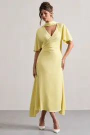 Lisette | Lemon Asymmetric Flutter-Sleeve Maxi Dress