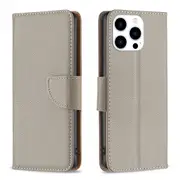 For iPhone 16 Pro Max Case, PU Leather Lychee Cover, Grey