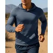Men's Hoodie Sweatshirt Pocket Long Sleeve Top Athleisure Fall Breathable Quick Dry Lightweight Tennis Golf Running Sportswear Activewear Solid Colored Navy Bl