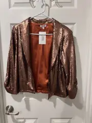 TCEC Long Sleeve Cropped Sequin Bronze Blazer Size Medium