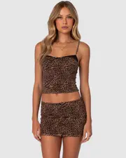EDIKTED Womens Edin Leopard Print Mesh Bra Top BROWN
