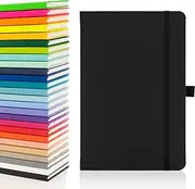 Notes London Eco A5 Notebook with Lined Pages, Pen Loop, Ribbon, Date Marks and Paper Pocket, Medium Hardback Journal, Note, sustainably sourced paper (Black)