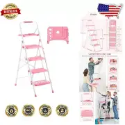 Lightweight 4-Step Pink Step Ladder with Anti-Slip Pedals & 400lbs Capacity