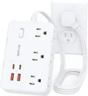 Surge Protector Power Strip with Flat Plug, 3 FT Extension Cord 3 FT, White
