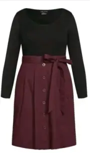 City Chic Medium Dress Uptown Girl Black Long Sleeve,plus Size 18 Burgundy