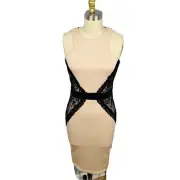 AX Paris Dress Womens Size 8 Bodycon Sheath Blush Beige Black Lace NWT