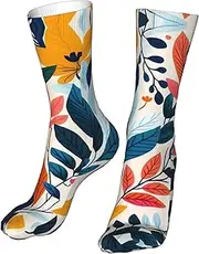 [CSIVKEJ] Crew Socks Comfort Casual Athletic Multi Design Socks For Women Men, Tropical Plants 7, One Size, Tropical Plants 7, One size