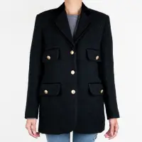 在飛比找momo購物網優惠-【SANDRO】金釦毛呢短版外套大衣(黑色)