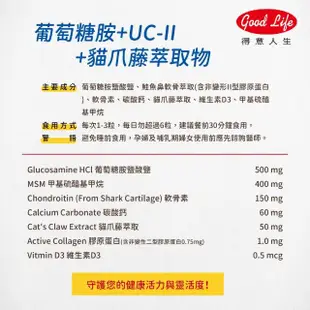 【得意人生】新葡萄糖胺+UC-II非變性二型膠原蛋白 4入組(60錠/瓶)