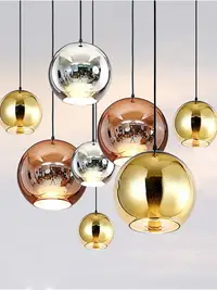 在飛比找松果購物優惠-後現代簡約北歐咖啡厛餐厛吧台泡泡玻璃裝飾電鍍圓球形玻璃吊燈 