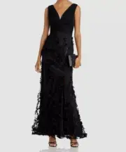 Aidan Mattox Women's Black Floral-Lace Applique Lined Mermaid Gown Dress Size 6
