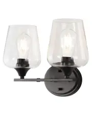 JONATHAN Y Jayne 15.75in 2-Light Iron/Seeded Glass Cottage Rustic LED Vanity Light