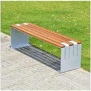 Patio Benches Stainless Steel Wooden Seat Plate Outdoor Bench Park Square Courtyard Bench Backyard(Large)
