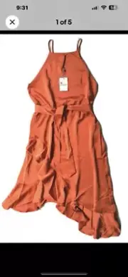 Bardot Viviana Halter Asymmetrical Midi Maxi Dress Copper Size 16 RRP $149 NWT