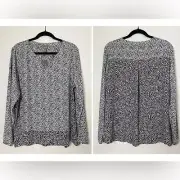 NEW Chico's Glam Geo Mixed-Print Contrasting Leopard Print Popover Top Size 3/L