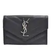 【YSL】MONOGRAM系列V字縫線小牛皮銀色金屬LOGO暗釦零錢包(灰色414404-BOW02-1112)