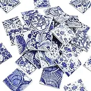 4.7x4.7 Cm 36 Pcs Ceramic Mosaic Tiles for Craft Square Polished China Porcelain Tiles Glazed Blue and White Ceramic Tile Iridescent DIY Home Bathroom Vase Floor Pool Decor